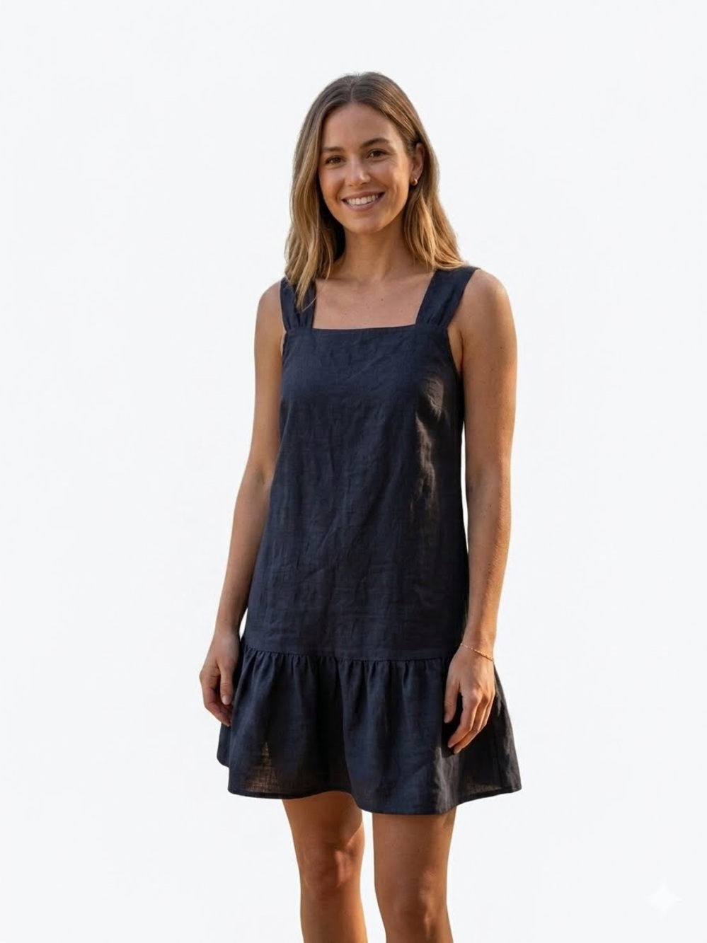 LOFT Dark Blue Linen Blend Mini Dress with Ruffle Hem - Size XXS
